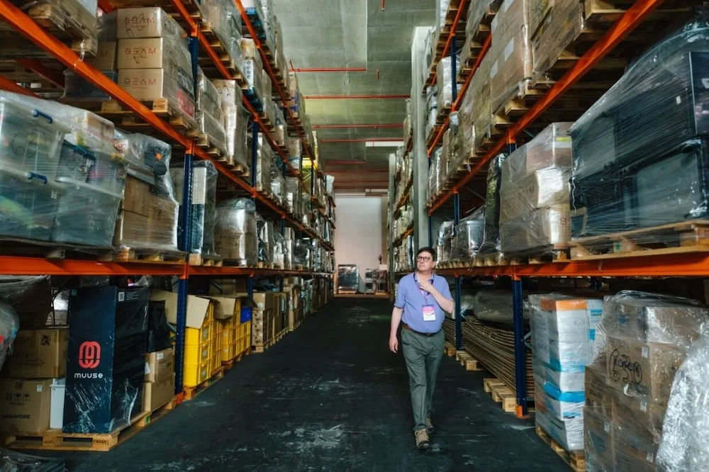 BEAM Space Serangoon — managed storage aisle with catalogued pallets